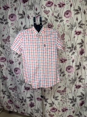 Ben Sherman Shirt Men Small Plaid Red Blue Short Sleeve Button Up Casua